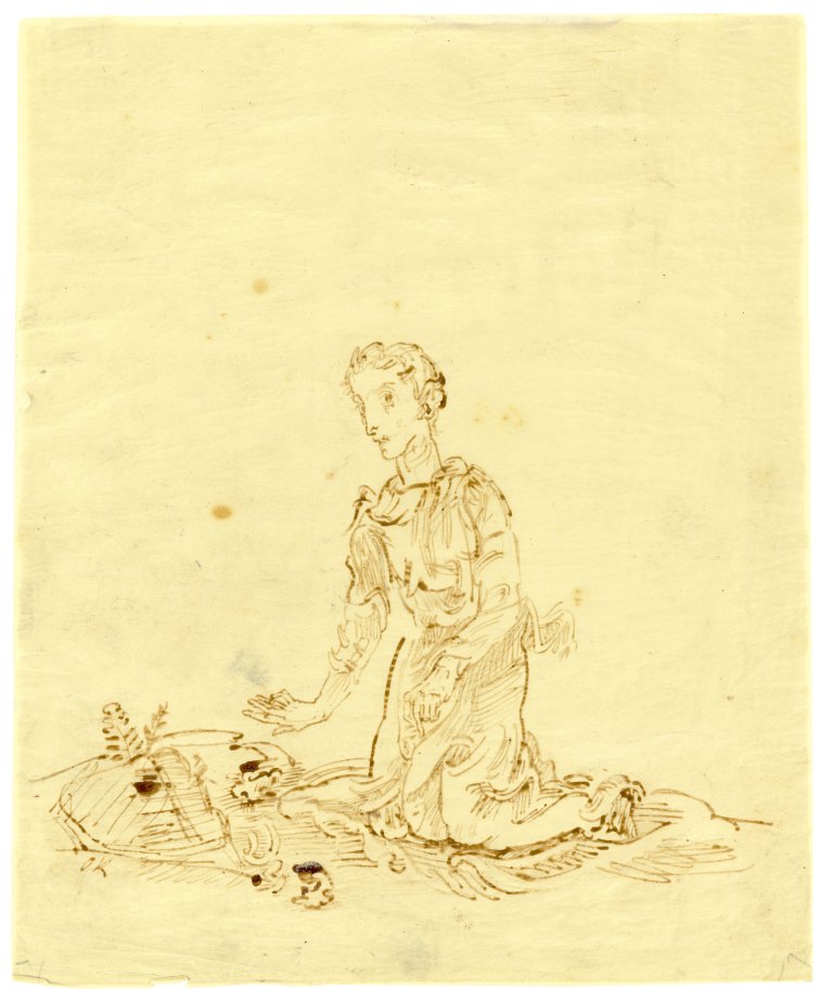 Auf diesem Bild ist das folgende Kunstwerk zu sehen: Oskar Kokoschka. „Kniende junge Frau (Am Ölberg)“. 1916.