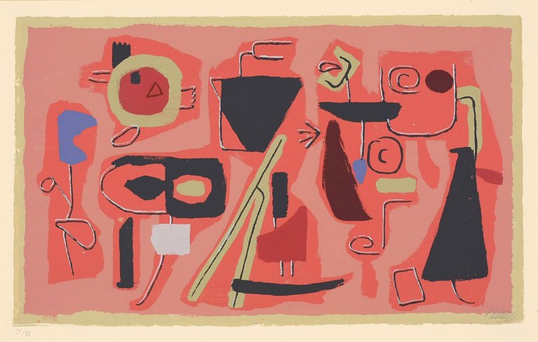 Auf diesem Bild ist das folgende Kunstwerk zu sehen: Willi Baumeister. „Roter Fries“. 1954.