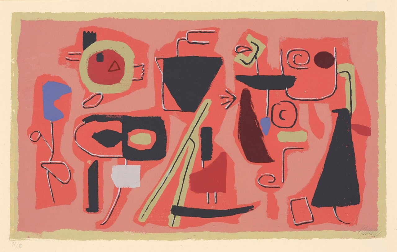 Auf diesem Bild ist das folgende Kunstwerk zu sehen: Willi Baumeister. „Roter Fries“. 1954.