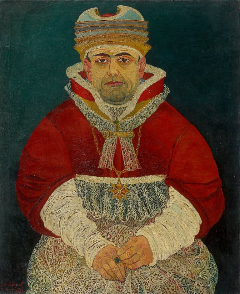Auf diesem Bild ist das folgende Kunstwerk zu sehen: Josef Scharl. „Würdenträger/Kaiphas“. 1932.