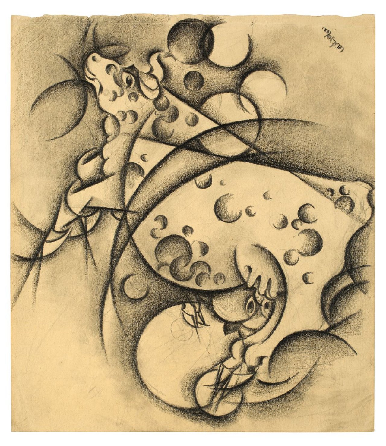 Auf diesem Bild ist das folgende Kunstwerk zu sehen: Johannes Molzahn. Kuh mit Kälbchen. 1917.