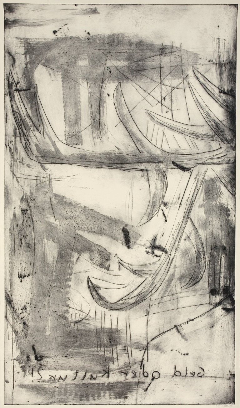 Auf diesem Bild ist das folgende Kunstwerk zu sehen: Albert Oehlen. „Geld oder Kultur“. 1986.