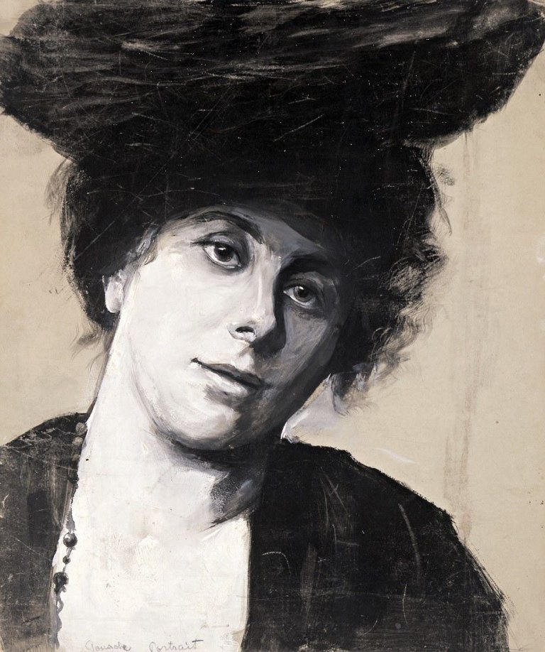 Auf diesem Bild ist das folgende Kunstwerk zu sehen: Lesser Ury. „Bildnis einer Dame mit Hut“. Vor 1906.