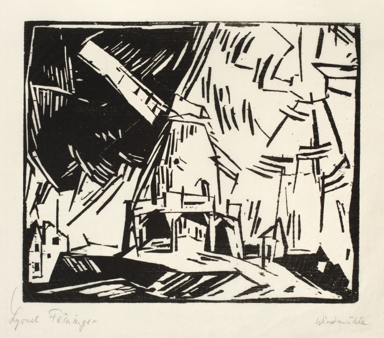 Auf diesem Bild ist das folgende Kunstwerk zu sehen: Lyonel Feininger. „Windmühle“. 1919.