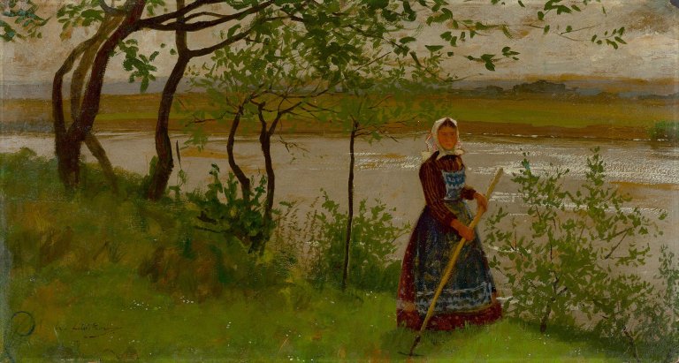 Auf diesem Bild ist das folgende Kunstwerk zu sehen: Walter Leistikow. „Frau am Flussufer“. Um 1885/90.