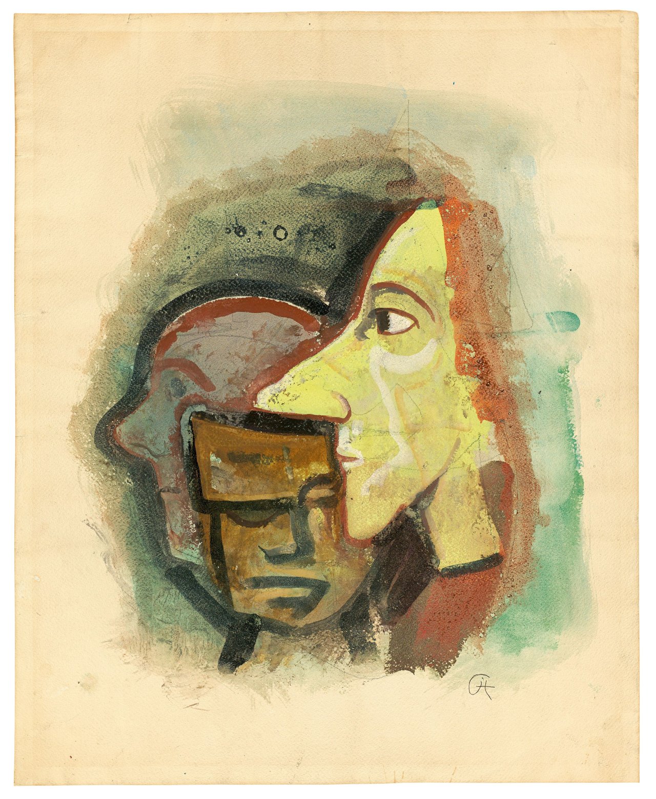 Auf diesem Bild ist das folgende Kunstwerk zu sehen: Karl Hofer. Drei Gesichter. Um 1950.