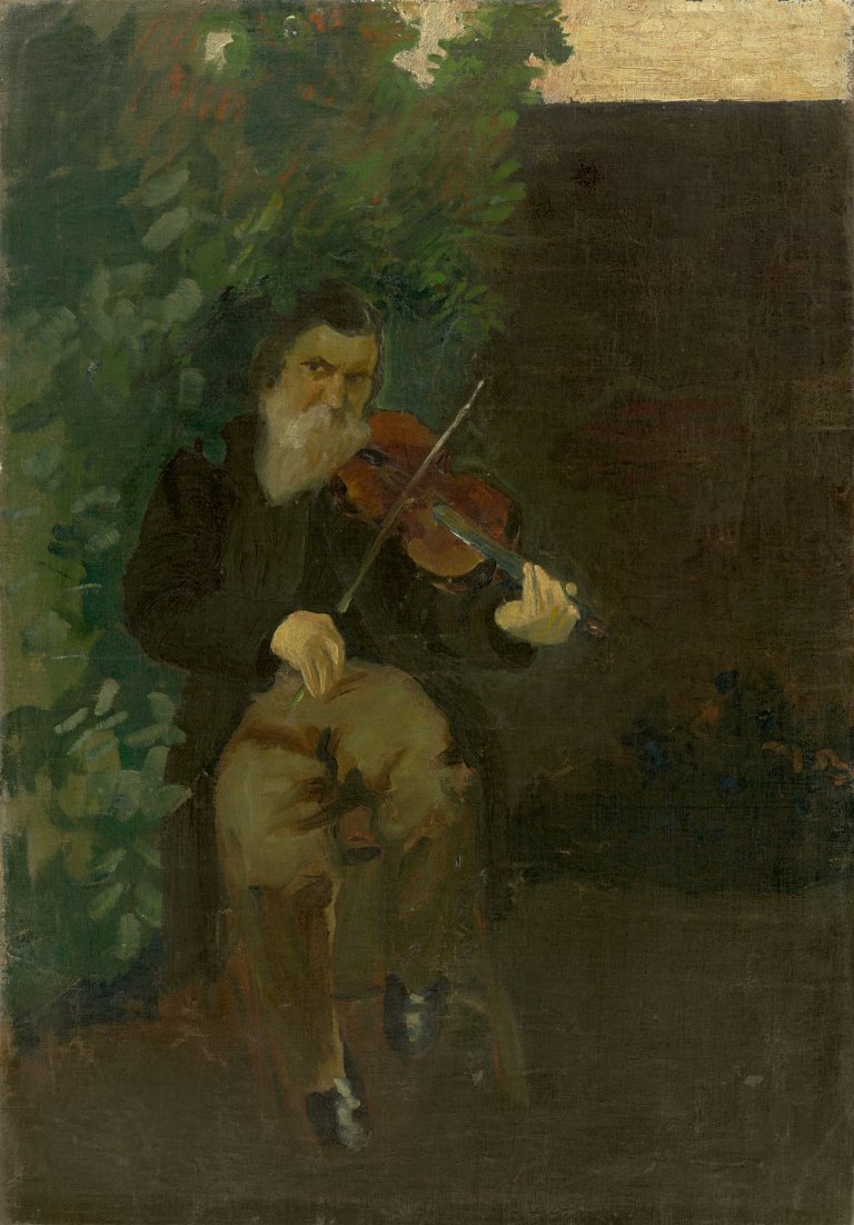 Auf diesem Bild ist das folgende Kunstwerk zu sehen: August Macke. „Der alte Geiger“. 1905.