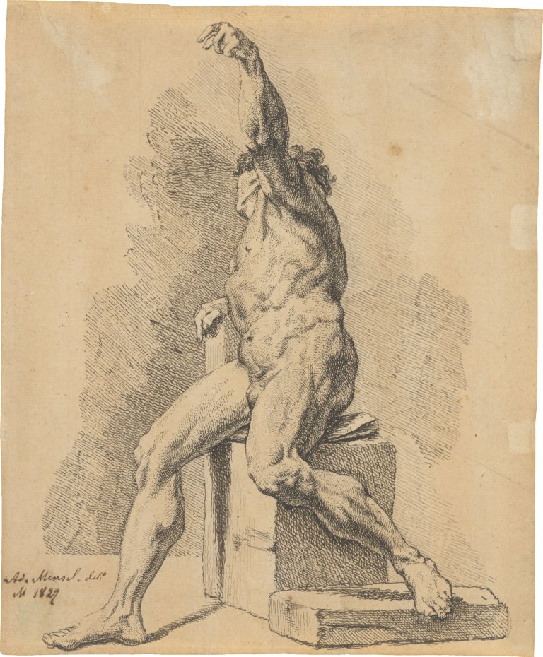 Auf diesem Bild ist das folgende Kunstwerk zu sehen: Adolph Menzel. Männlicher Akt. 1829.