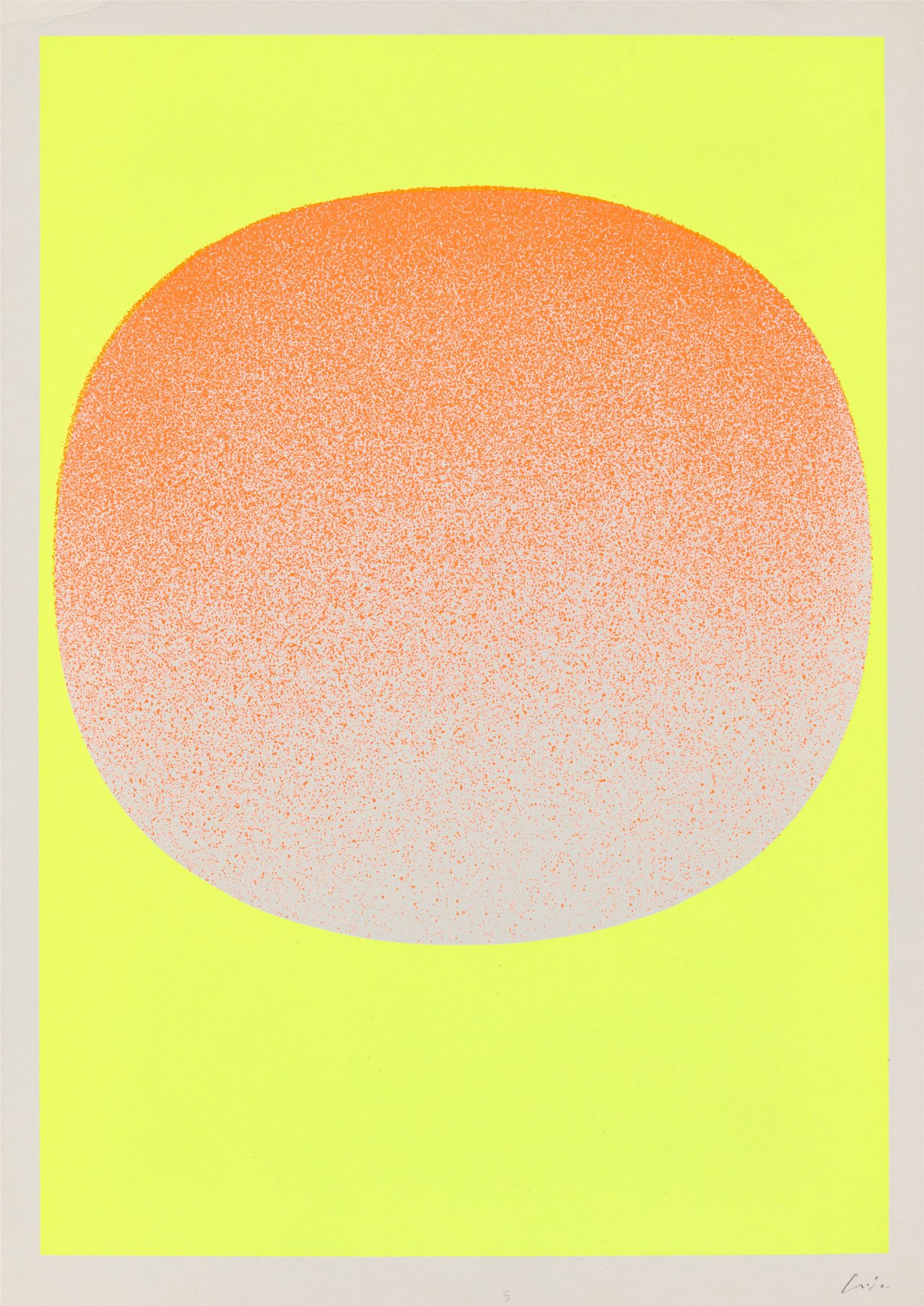 Auf diesem Bild ist das folgende Kunstwerk zu sehen: Rupprecht Geiger. „Variation Runde Farbe V - Orange auf Gelb“. 1969.