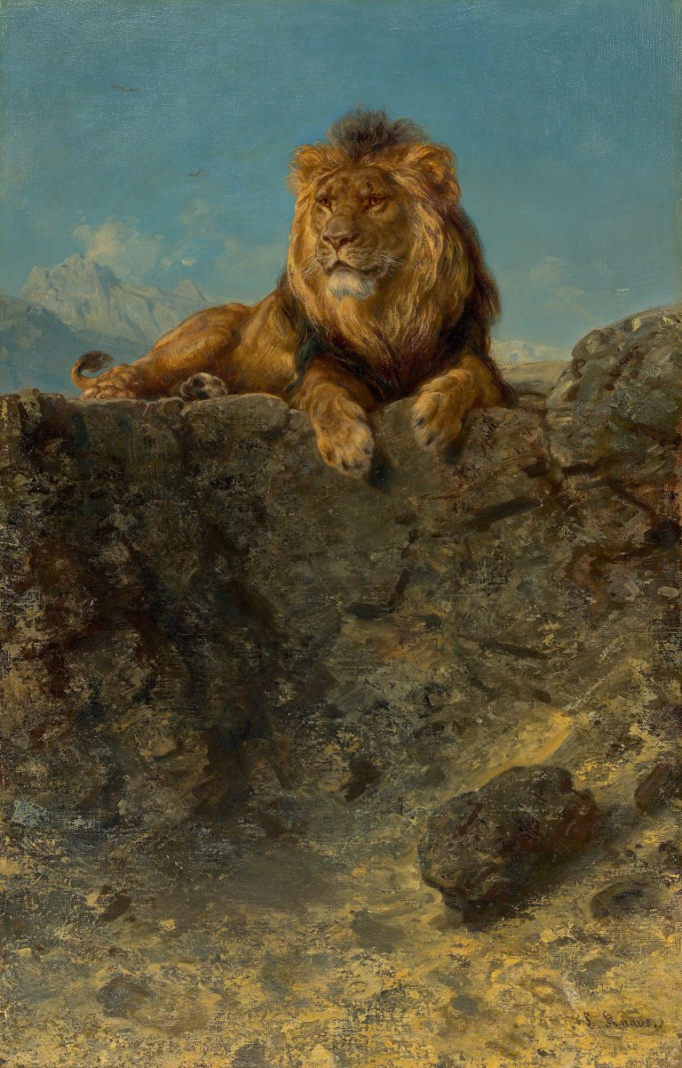 Auf diesem Bild ist das folgende Kunstwerk zu sehen: Ludwig Knaus. Thronender Löwe.