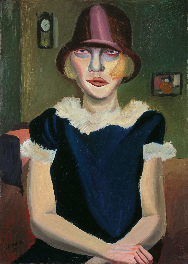 This picture shows the following artwork: Hans Grundig. ”Mädchen mit rosa Hut”. 1925.