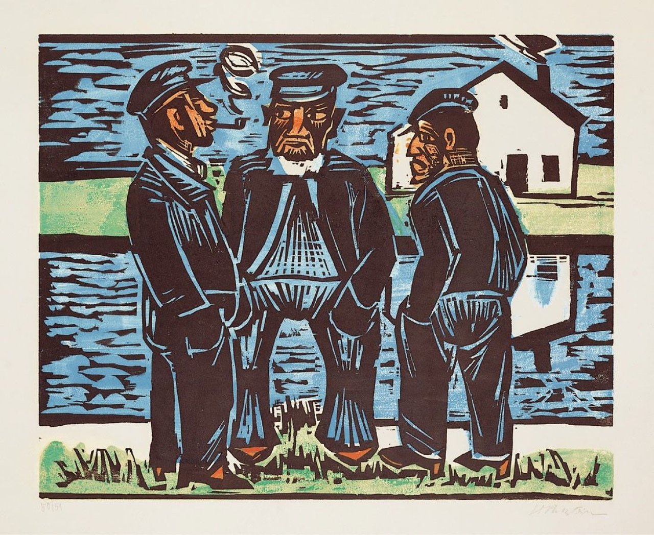 Auf diesem Bild ist das folgende Kunstwerk zu sehen: Max Pechstein. „Klönende Fischer“. 1923.