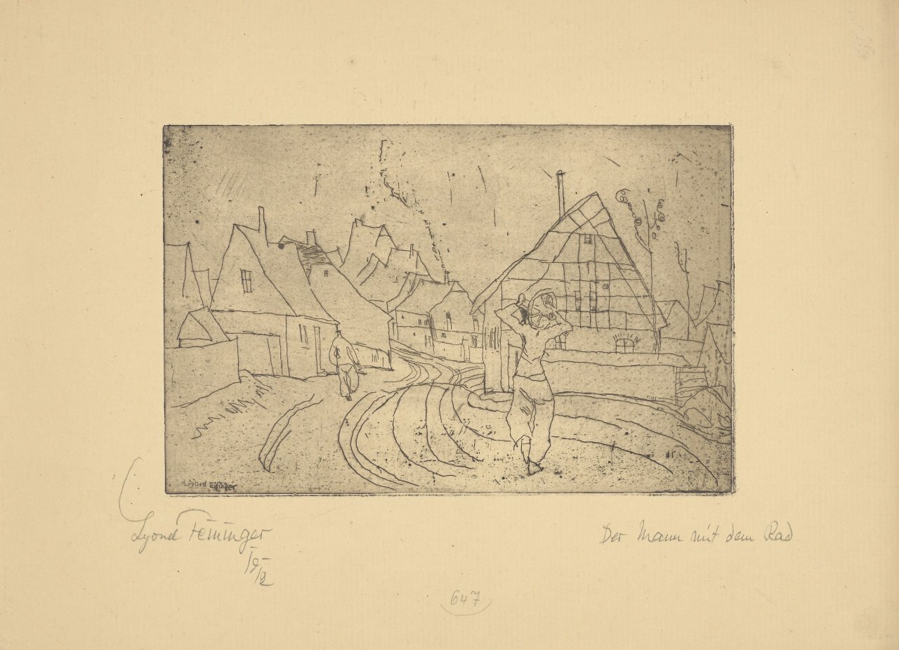 Auf diesem Bild ist das folgende Kunstwerk zu sehen: Lyonel Feininger. „Der Mann mit dem Rad“. 1911/12.