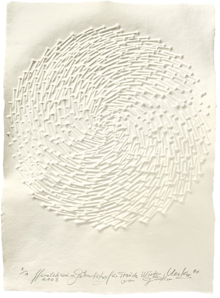 Auf diesem Bild ist das folgende Kunstwerk zu sehen: Günther Uecker. Ohne Titel. 2000.