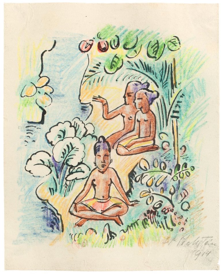 Auf diesem Bild ist das folgende Kunstwerk zu sehen: Max Pechstein. „Am Badeplatz“. 1919.