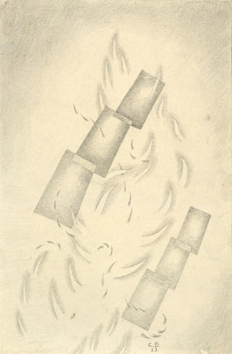 Auf diesem Bild ist das folgende Kunstwerk zu sehen: Carl Buchheister. „Komposition Variation von 4 Formengruppen III“. 1923.
