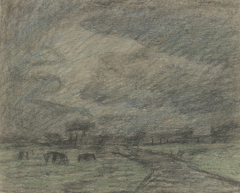 Auf diesem Bild ist das folgende Kunstwerk zu sehen: Otto Modersohn. „Mondnacht über den Wümmeweiden“. Um 1940.