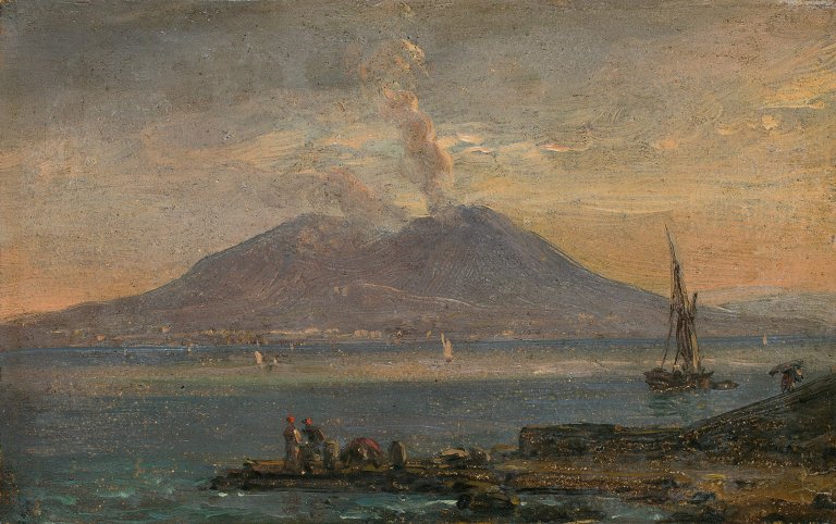 Auf diesem Bild ist das folgende Kunstwerk zu sehen: Johan Christian Clausen Dahl. „Der Vesuv, gesehen von Posillipo“ („Vesuvius seen from Posillipo“). 1847.
