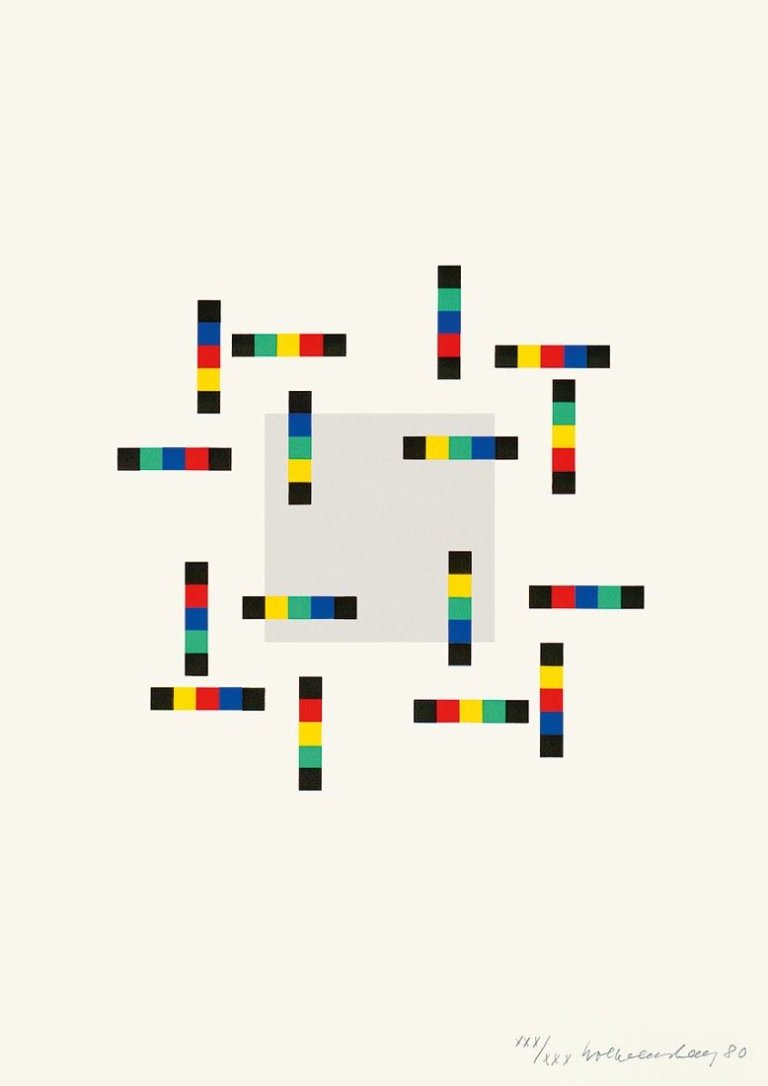 Auf diesem Bild ist das folgende Kunstwerk zu sehen: Verena Loewensberg. „vier Variationen um ein Quadrat“. 1980.