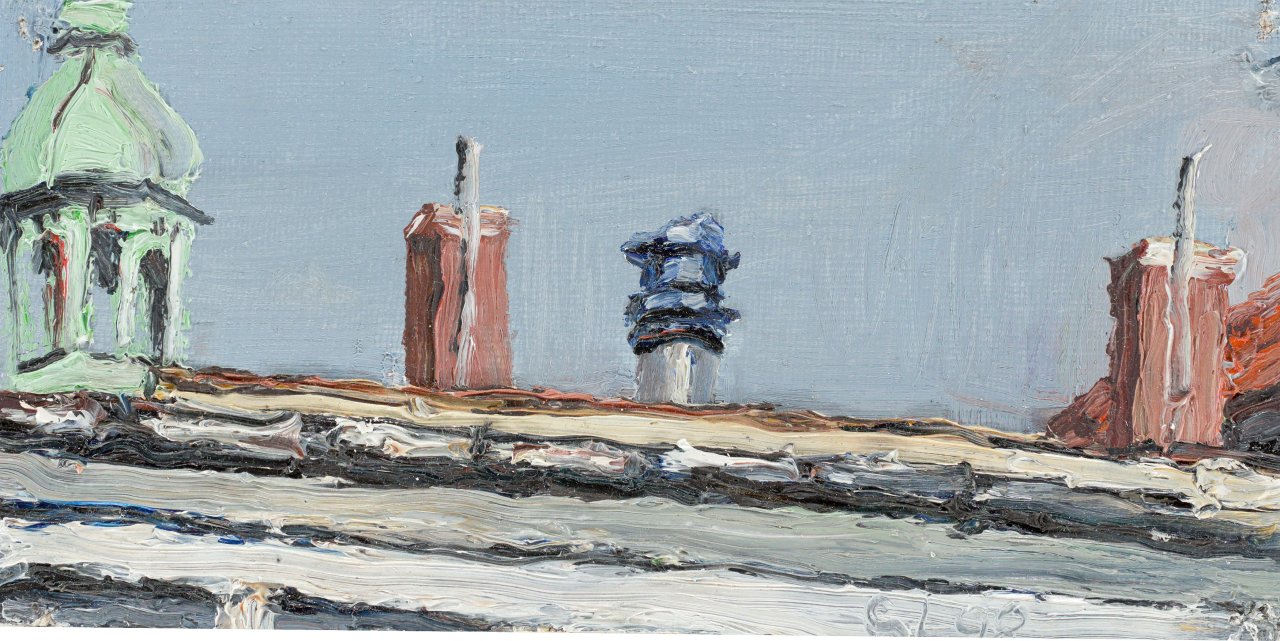 Auf diesem Bild ist das folgende Kunstwerk zu sehen: Christopher Lehmpfuhl. Verspielte Dachlandschaft. 1998.