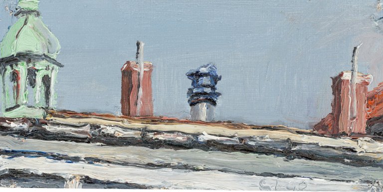 Auf diesem Bild ist das folgende Kunstwerk zu sehen: Christopher Lehmpfuhl. Verspielte Dachlandschaft. 1998.