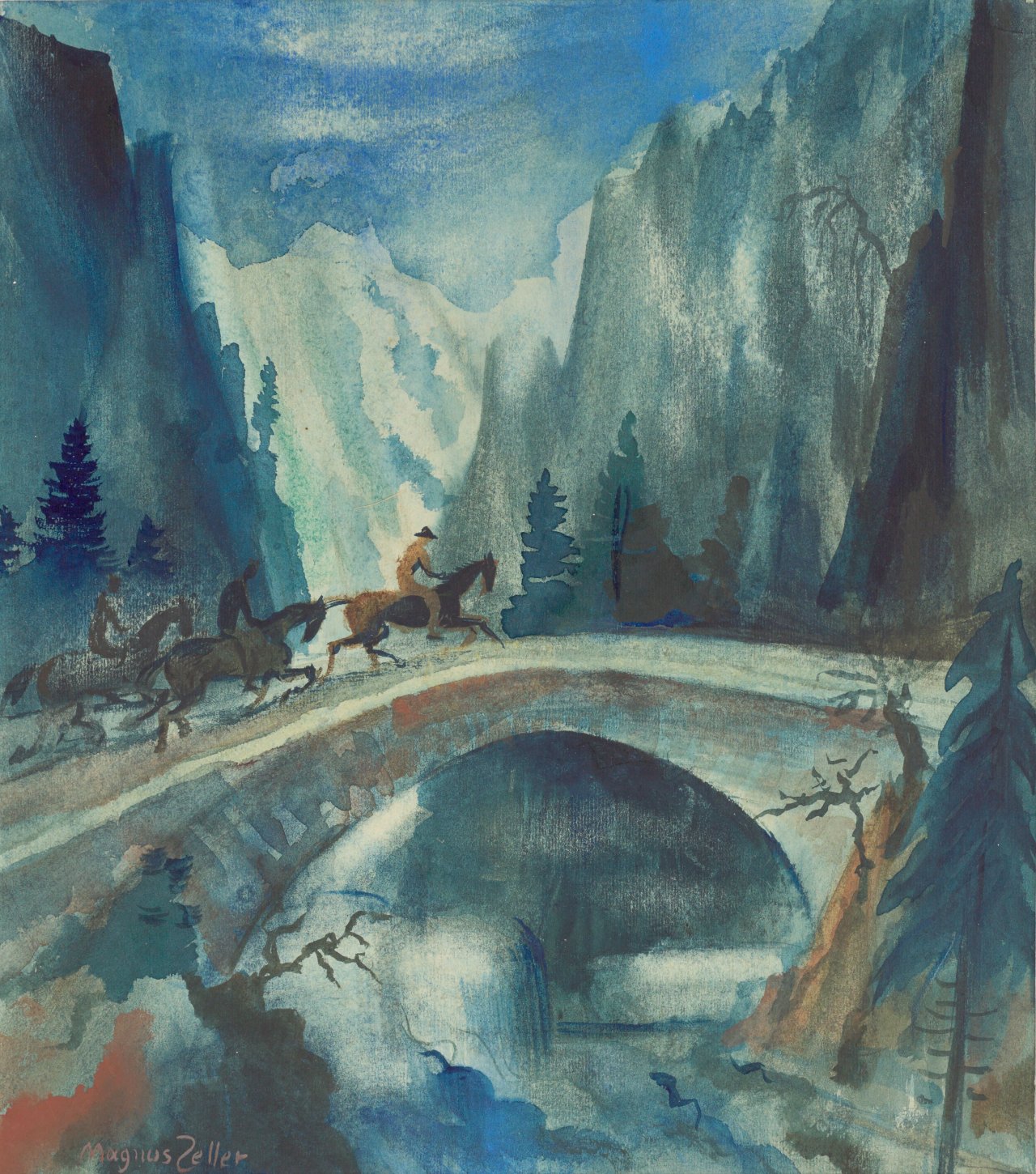 Auf diesem Bild ist das folgende Kunstwerk zu sehen: Magnus Zeller. „Romantische Gebirgslandschaft“. 1920.