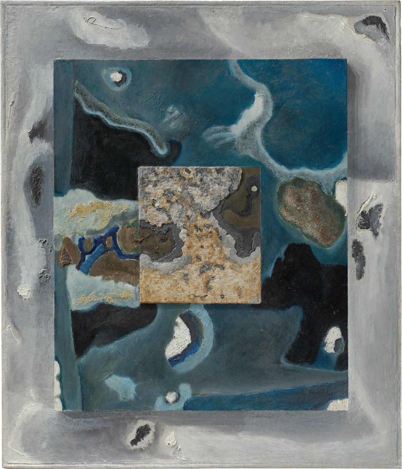 Auf diesem Bild ist das folgende Kunstwerk zu sehen: Carl Buchheister. „Dreiebenenbild in Blau“. 1952.