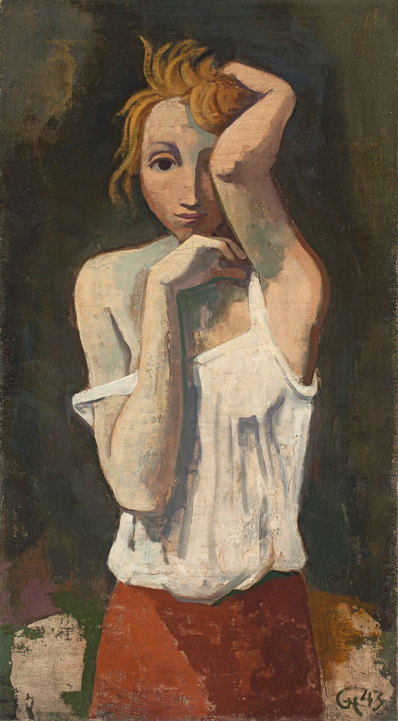 Auf diesem Bild ist das folgende Kunstwerk zu sehen: Karl Hofer. „Mädchen mit erhobenem Arm“. 1943.