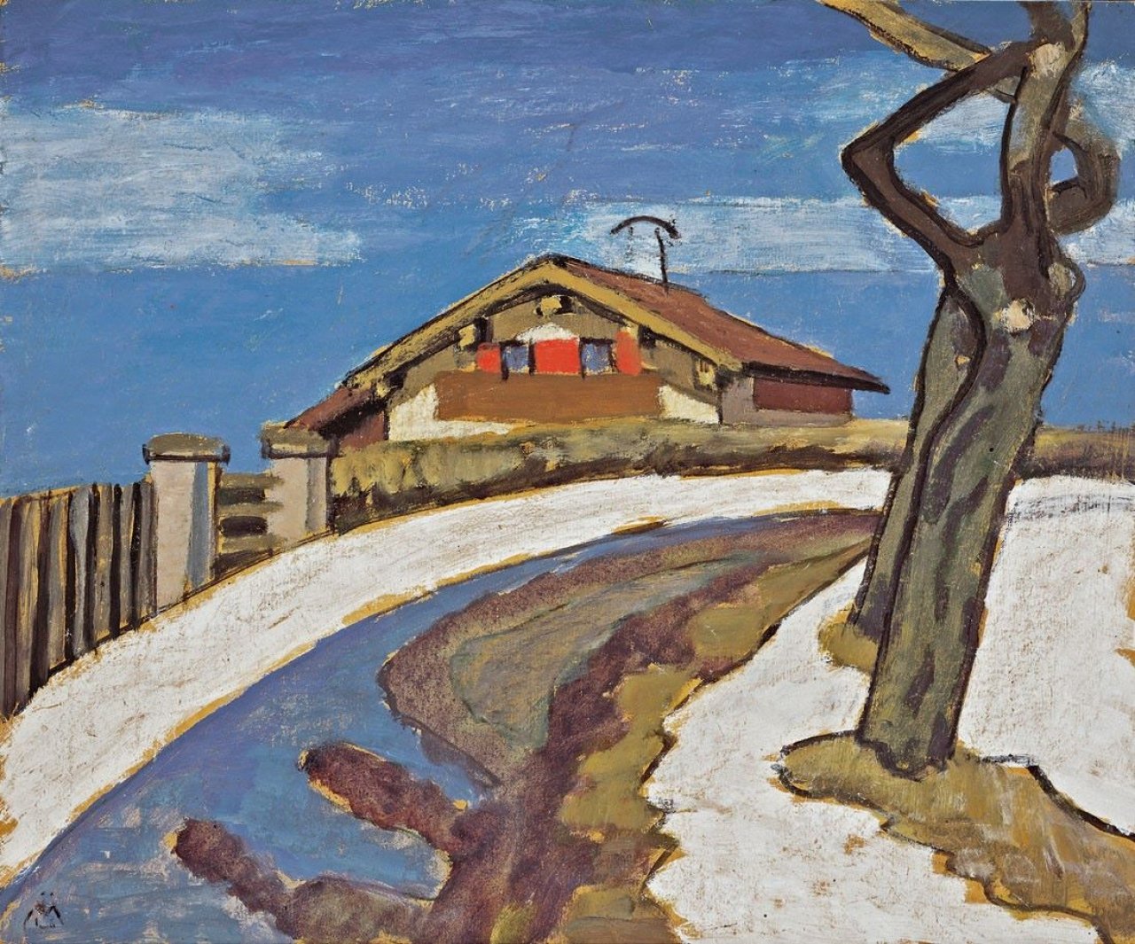 Auf diesem Bild ist das folgende Kunstwerk zu sehen: Gabriele Münter. „Haus am Hügel“.