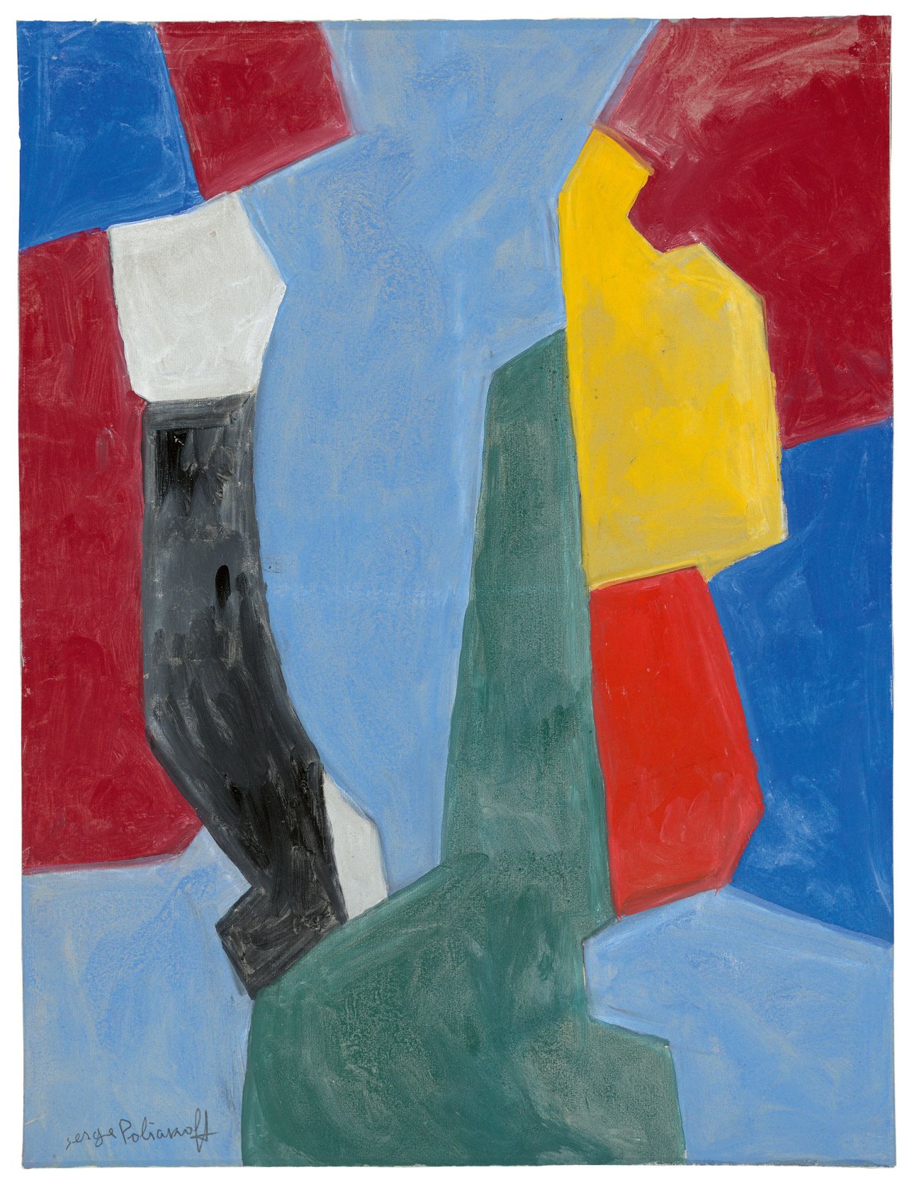 Auf diesem Bild ist das folgende Kunstwerk zu sehen: Serge Poliakoff. „Composition Rouge Bleu“. 1955.