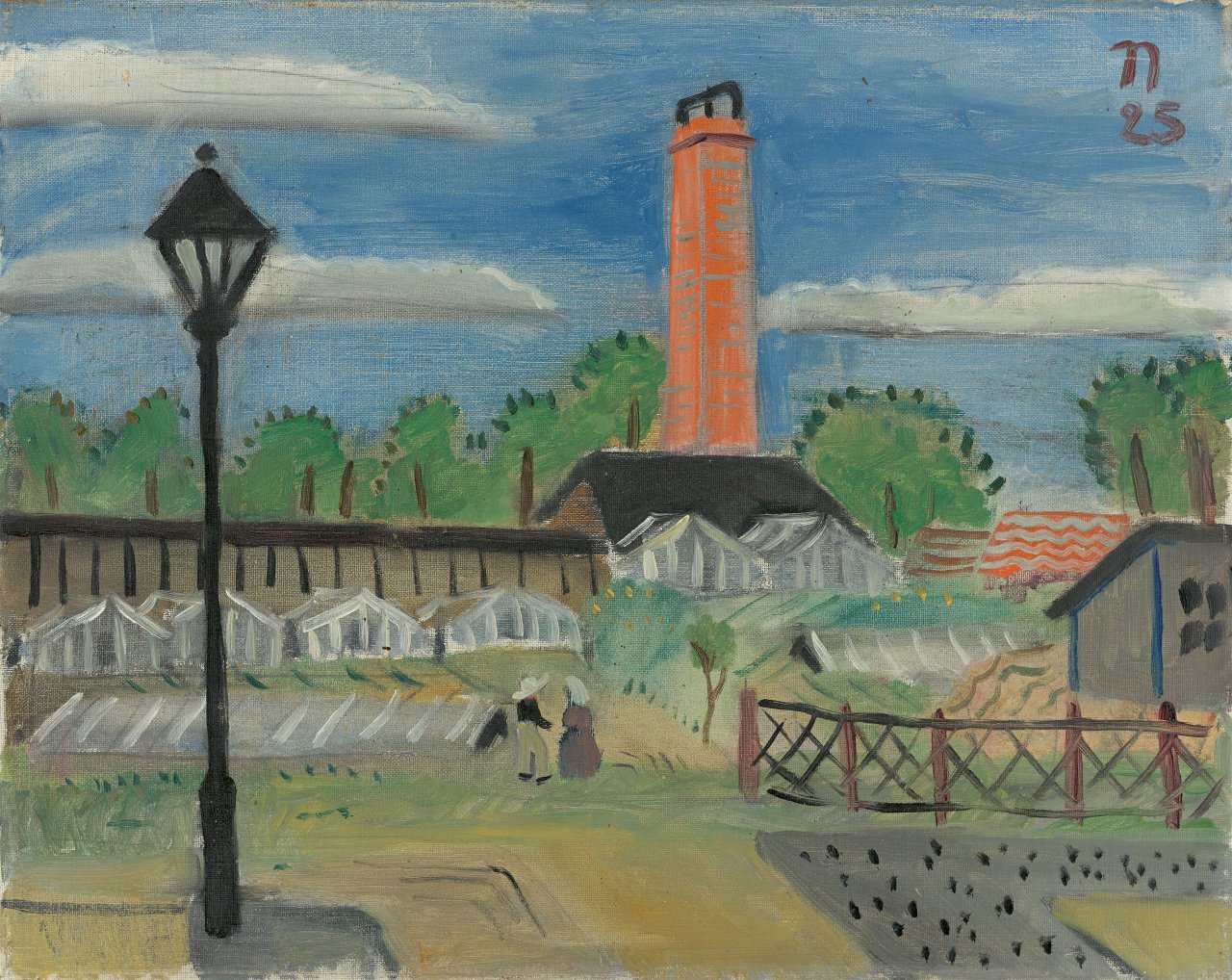 This picture shows the following artwork: Ernst Wilhelm Nay. „Landschaft mit Laterne und Schornstein. 1925.