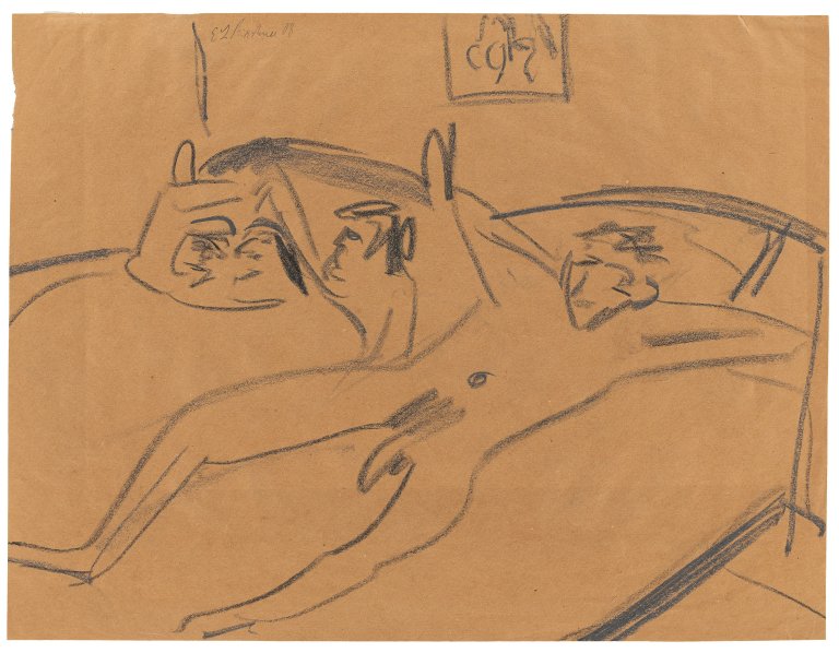 Auf diesem Bild ist das folgende Kunstwerk zu sehen: Ernst Ludwig Kirchner. Liegende Akte. 1908.