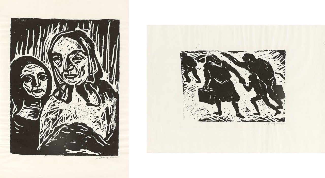 Auf diesem Bild ist das folgende Kunstwerk zu sehen: Arthur Degner. „Auf der Flucht“ / „Mutter und Kind“.