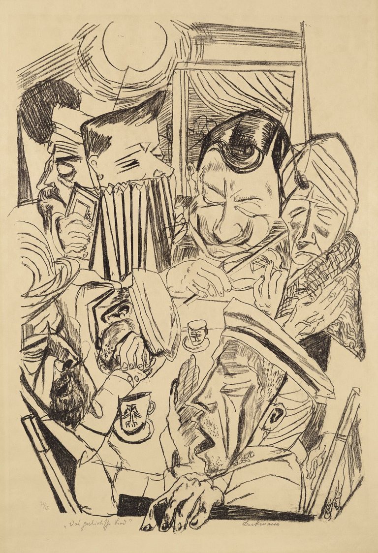 Auf diesem Bild ist das folgende Kunstwerk zu sehen: Max Beckmann. „Das patriotische Lied“. 1919.