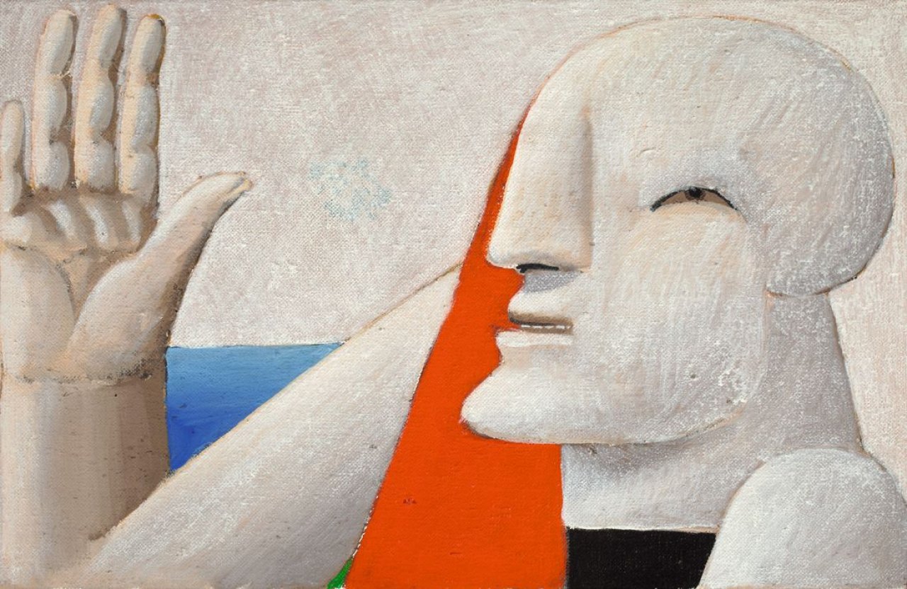 Auf diesem Bild ist das folgende Kunstwerk zu sehen: Horst Antes. „Kopf mit angewinkeltem Arm“. 1973.