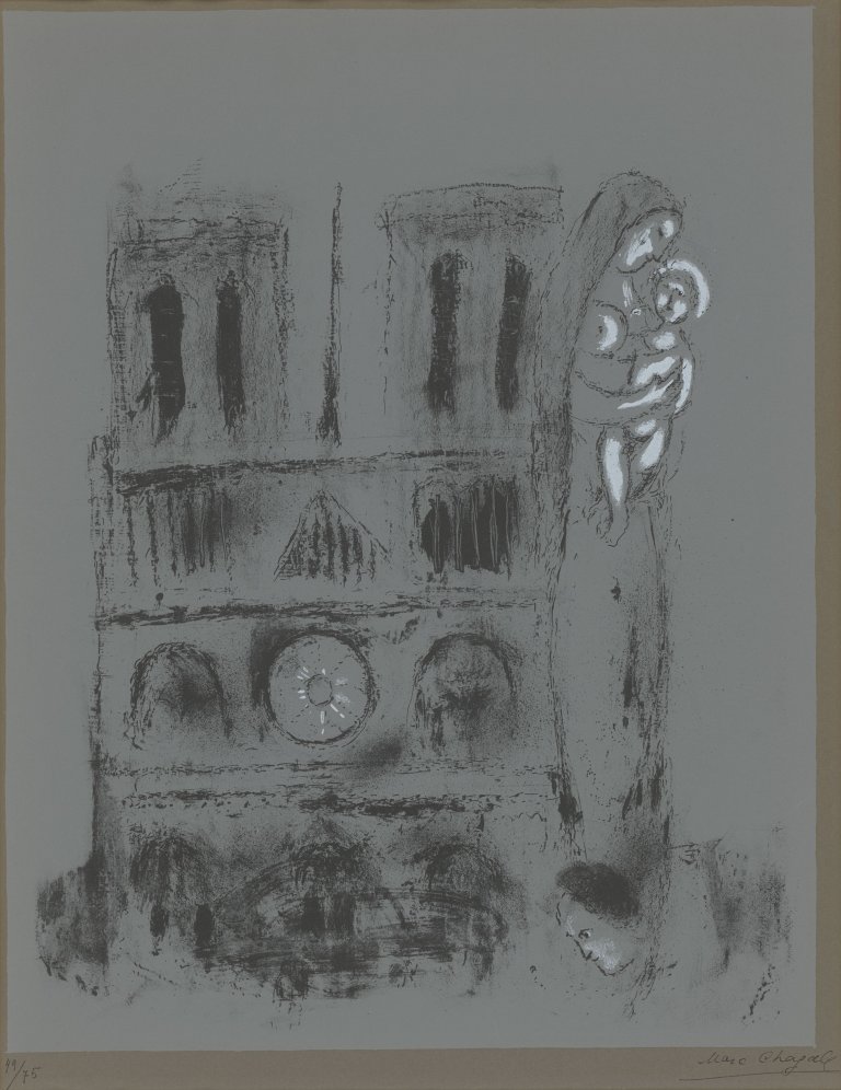 Auf diesem Bild ist das folgende Kunstwerk zu sehen: Marc Chagall. „Notre-Dame en gris“. 1955.