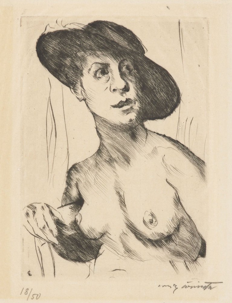 This picture shows the following artwork: Lovis Corinth. „Weiblicher Akt mit breitkrempigem Hut“. 1916.