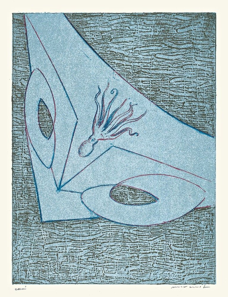 Auf diesem Bild ist das folgende Kunstwerk zu sehen: Max Ernst. AUS:„Zu: Pierre Hebey, Festin“. 1974.