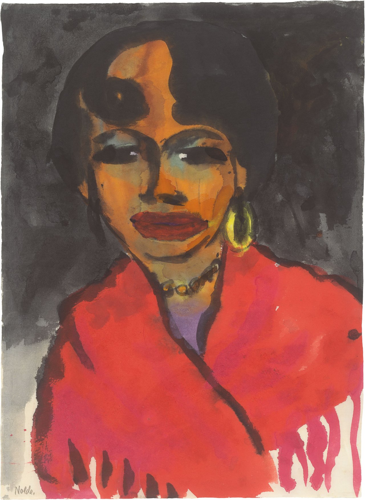 This picture shows the following artwork: Emil Nolde. ”Frauenporträt mit gelbem Ohrring”. 1921.