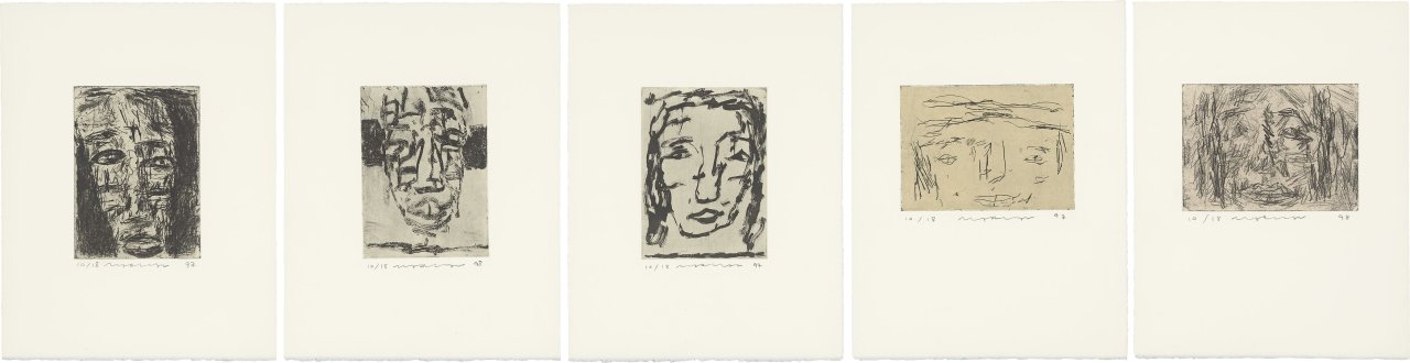 Auf diesem Bild ist das folgende Kunstwerk zu sehen:  Marwan. Suite der Köpfe. 1997/98.