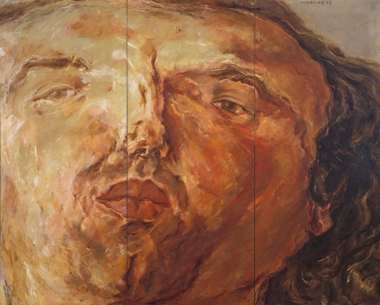 Auf diesem Bild ist das folgende Kunstwerk zu sehen:  Marwan. „Gesichtslandschaft“. 1973.