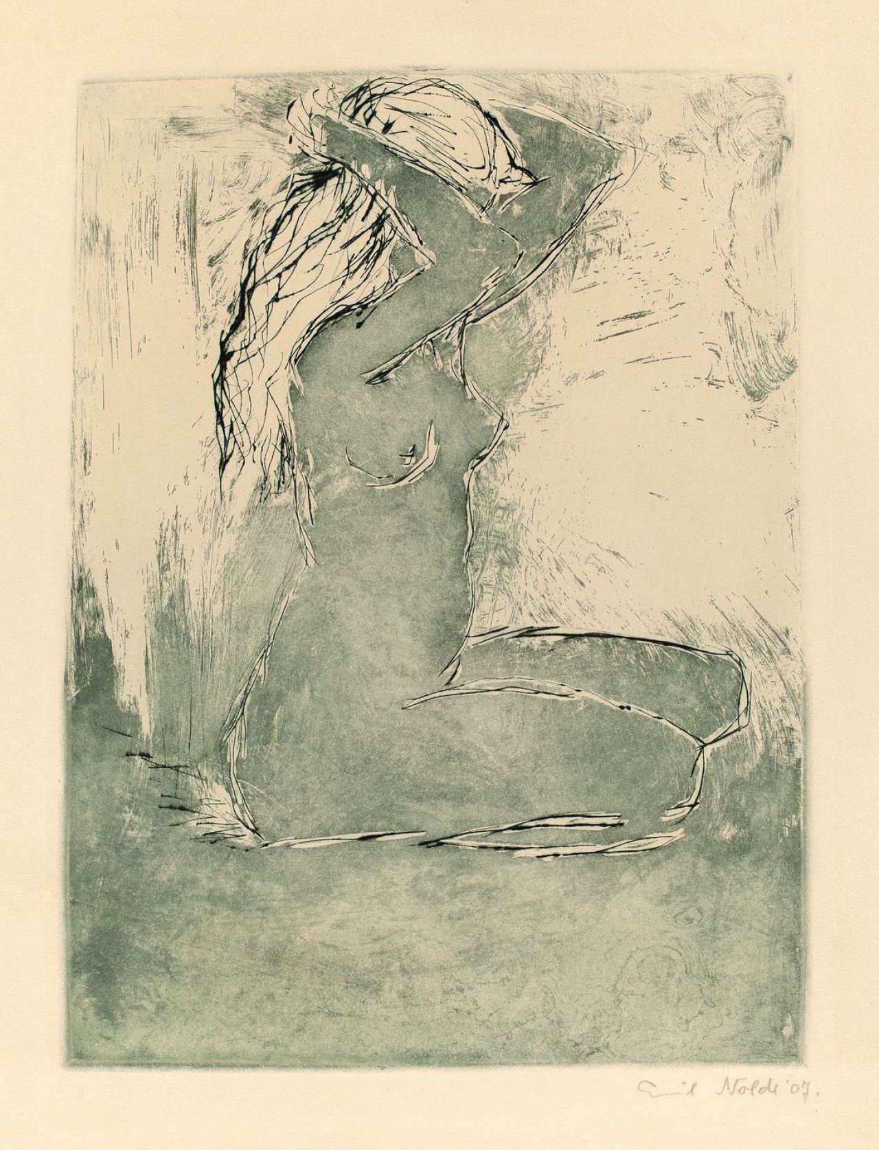 This picture shows the following artwork: Emil Nolde. „Kniendes Mädchen“. 1907.