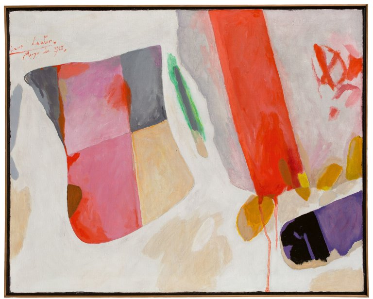 Auf diesem Bild ist das folgende Kunstwerk zu sehen: Hans Laabs. Rot auf weißem Grund. 1968.