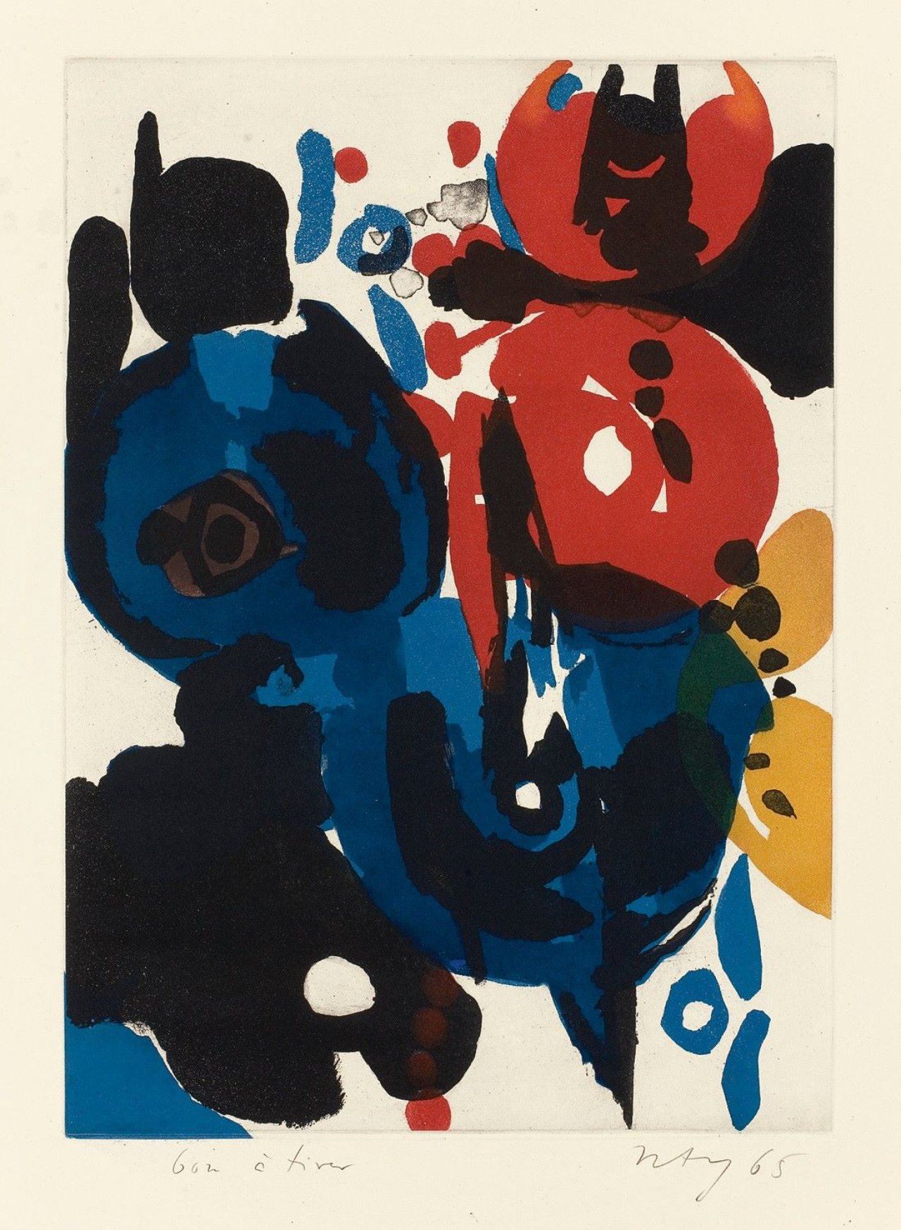 Auf diesem Bild ist das folgende Kunstwerk zu sehen: Ernst Wilhelm Nay. „Über den Menschen“. 1965.
