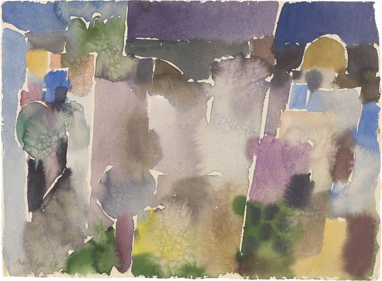 Auf diesem Bild ist das folgende Kunstwerk zu sehen: Eduard Bargheer. „2 Häuser am Meer“. 1964.