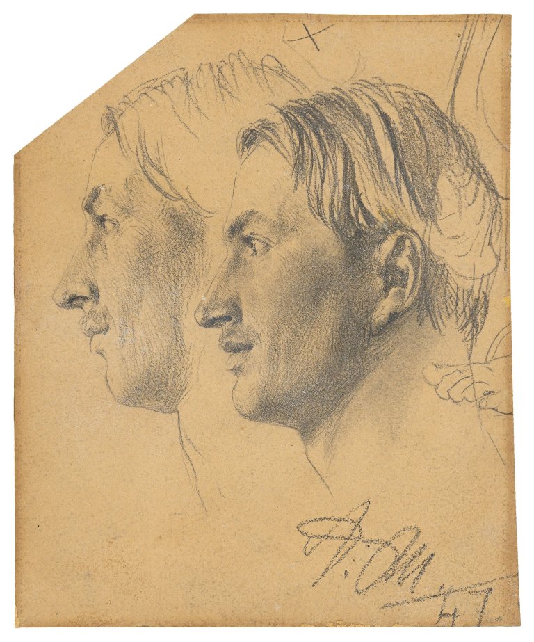 Auf diesem Bild ist das folgende Kunstwerk zu sehen: Adolph Menzel. Junger Mann im Profil nach links (Studienblatt). 1847.