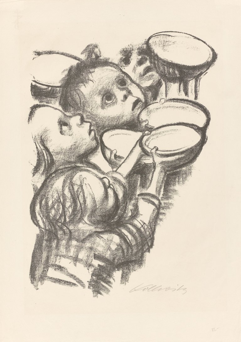 Auf diesem Bild ist das folgende Kunstwerk zu sehen: Käthe Kollwitz. „Deutschlands Kinder hungern!“. 1923.