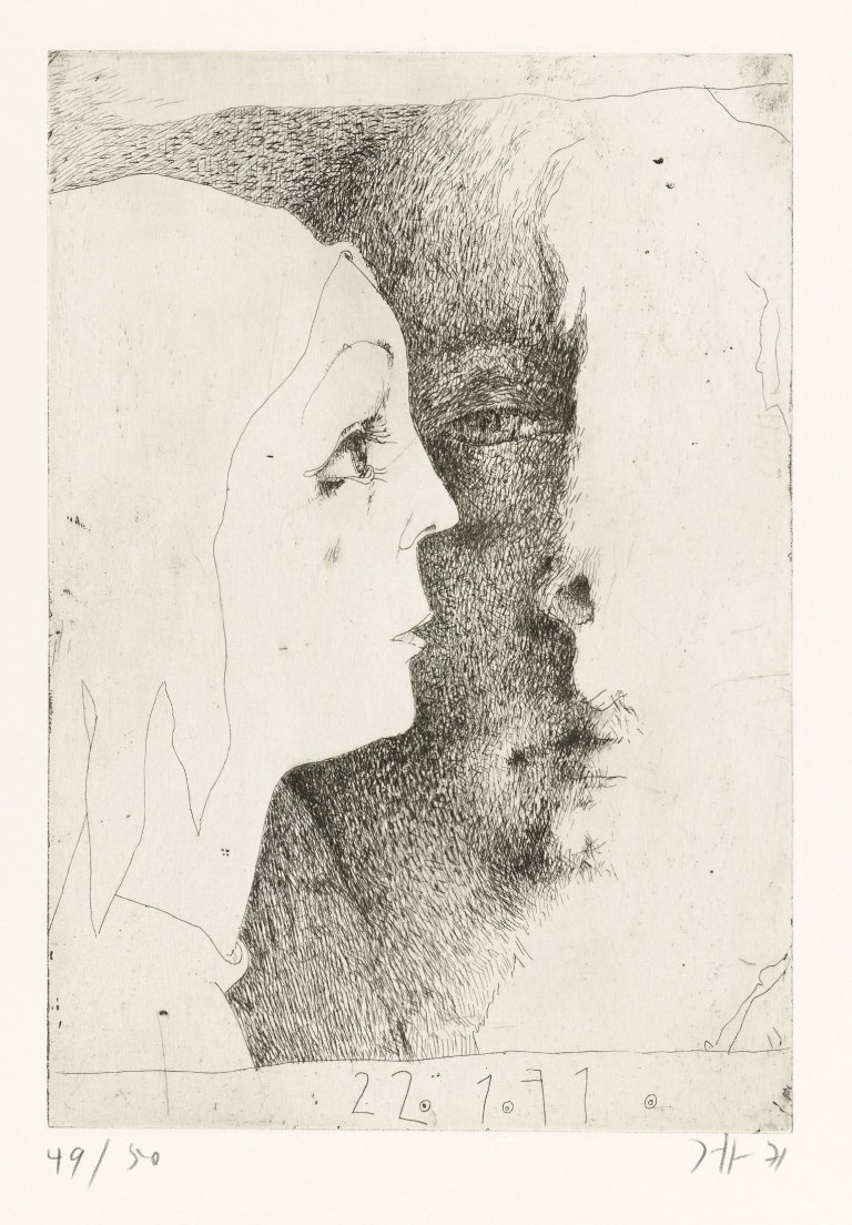 Auf diesem Bild ist das folgende Kunstwerk zu sehen: Horst Janssen. „Selbst mit Gesche“. 1971.