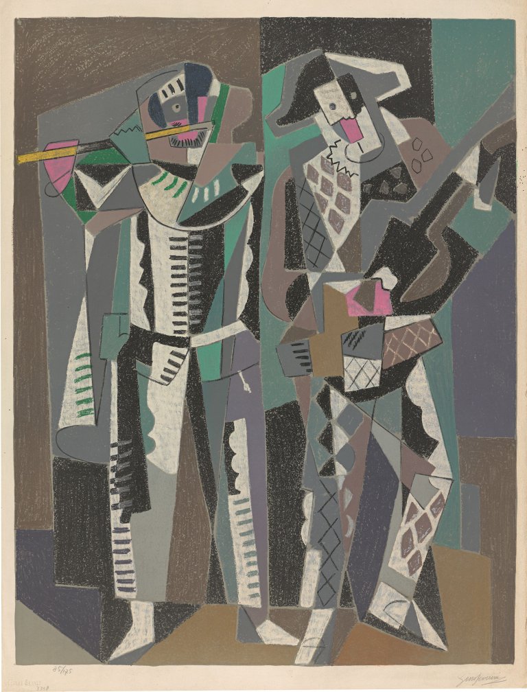 This picture shows the following artwork: Gino Severini. Commedia dell'Arte. 1958.