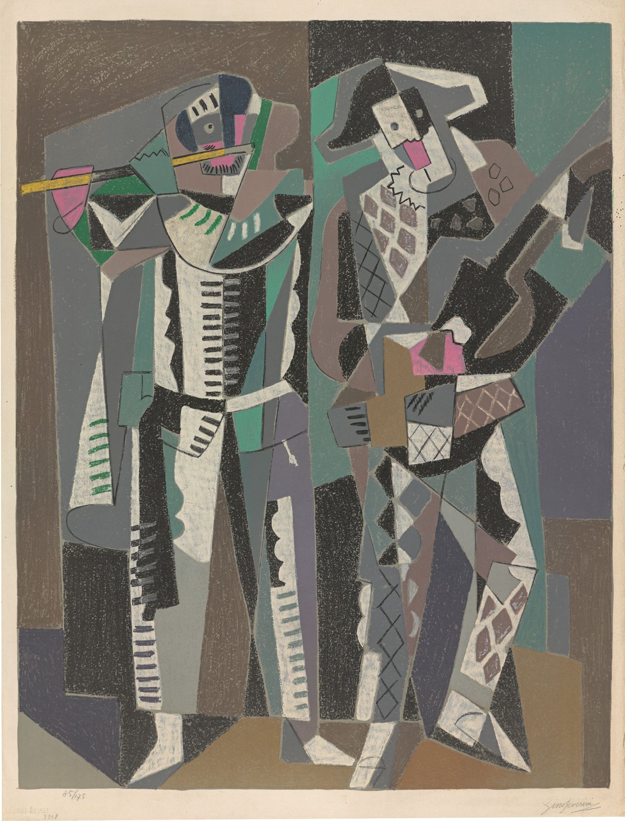 This picture shows the following artwork: Gino Severini. Commedia dell'Arte. 1958.